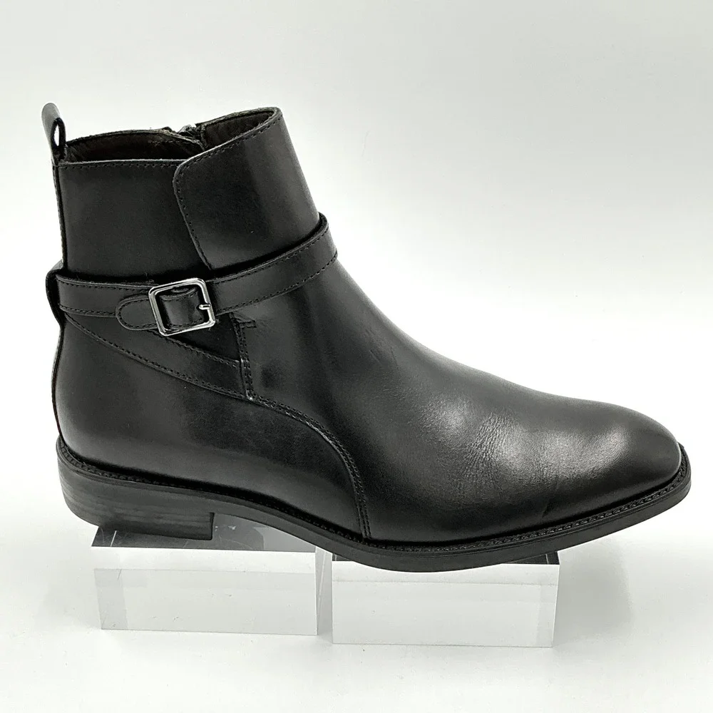 Vittorio Russo Size 7.5 Boots Black Leather Buckle Zip NEW Wade Mens MSRP $120
